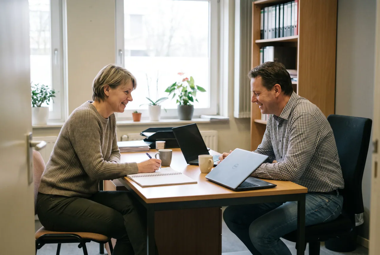 Zorgcollega's werken samen achter een laptop