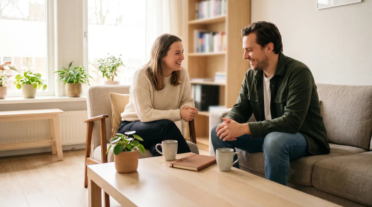 Twee zorgprofessionals in een informeel gesprek